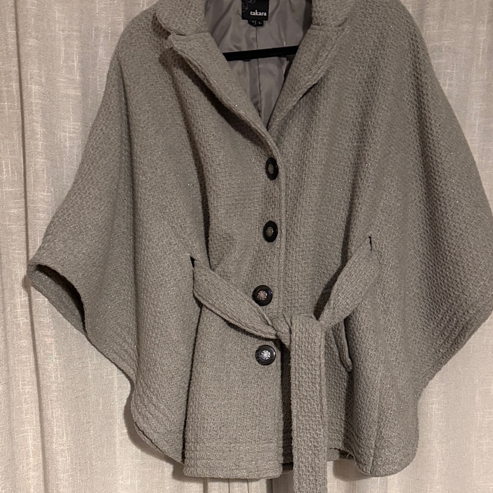 Charcoal Buttoned Women's Poncho